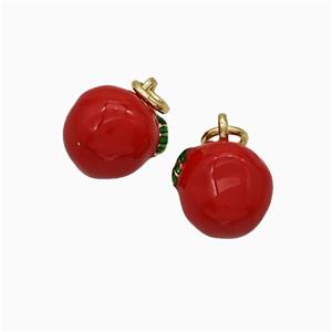 Copper Tomato Pendant Red Enamel Gold Plated, approx 9mm [FD19830]