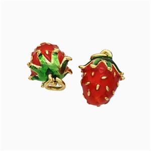 Copper Strawberry Pendant Red Enamel Gold Plated, approx 8-10mm [FD19832]