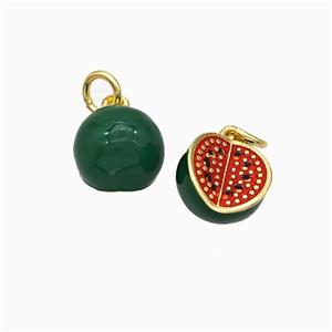 Copper Pomegranate Pendant Green Red Enamel Gold Plated, approx 9mm [FD19833]