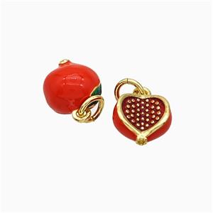 Copper Pomegranate Pendant Red Enamel Gold Plated, approx 9mm [FD19834]