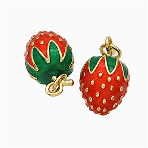 Copper Strawberry Pendant Red Enamel Gold Plated, approx 10-16mm [FD19838]