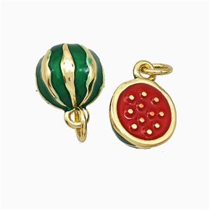 Copper Watermelon Pendant Green Red Enamel Gold Plated, approx 10mm [FD19840]