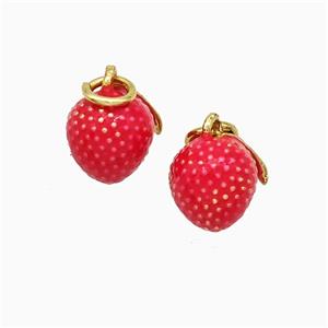 Copper Litchi Pendant Red Enamel Gold Plated, approx 8mm [FD19841]