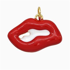 Copper Lips Pendant Red Enamel Gold Plated, approx 13-20mm [FD19845]