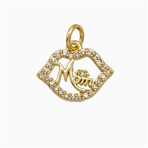 Copper Lips Pendant Pave Zirconia Mom Gold Plated, approx 10-15mm [FD19852]