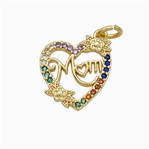 Copper Heart Pendant Pave Zirconia Mom Gold Plated, approx 14-15mm [FD19854]
