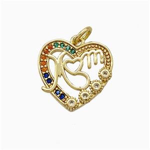 Copper Heart Pendant Pave Zirconia Mom Gold Plated, approx 15mm [FD19856]