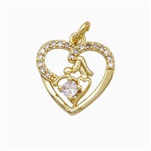 Copper Heart Pendant Pave Zirconia Mother Baby Gold Plated, approx 15mm [FD19857]