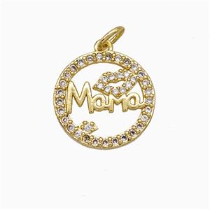 Copper Lips Circle Pendant Pave Zirconia Mama Gold Plated, approx 15mm [FD19858]