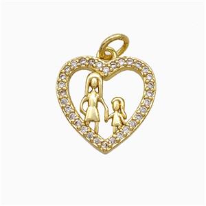 Copper Heart Pendant Pave Zirconia Mother and Daughter Gold Plated, approx 14.5mm [FD19859]
