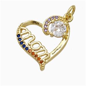 Copper Heart Pendant Pave Zirconia Mom Gold Plated, approx 17mm [FD19860]
