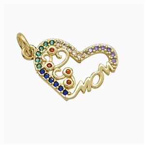 Copper Heart Pendant Pave Zirconia Mom Gold Plated, approx 12-16mm [FD19861]