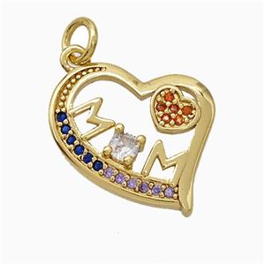 Copper Heart Pendant Pave Zirconia Mom Gold Plated, approx 16-18mm [FD19862]