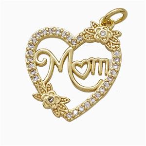Copper Heart Pendant Pave Zirconia Mom Gold Plated, approx 17-18mm [FD19863]