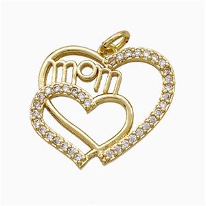 Copper Heart Pendant Pave Zirconia Mom Gold Plated, approx 18-20mm [FD19864]