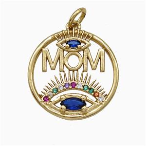 Copper Eye Pendant Pave Zirconia Mom Circle Gold Plated, approx 18mm [FD19865]