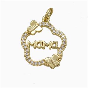 Copper Flower Pendant Pave Zirconia Mama Butterfly Gold Plated, approx 16mm [FD19866]