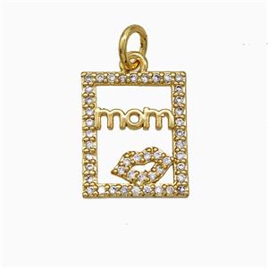 Copper Lips Pendant Pave Zirconia Mom Rectangle Gold Plated, approx 12-14mm [FD19867]