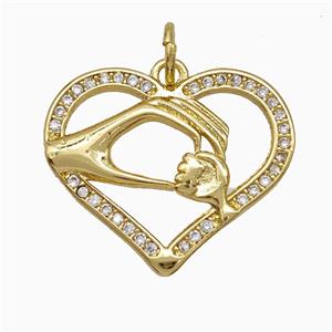 Copper Heart Pendant Pave Zirconia Hander Baby Gold Plated, approx 20mm [FD19868]