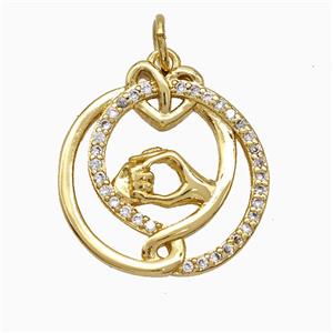 Copper Hander Pendant Pave Zirconia Baby Circle Gold Plated, approx 18-19mm [FD19869]