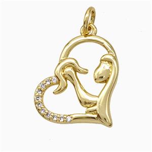 Copper Heart Pendant Pave Zirconia Mother Gold Plated, approx 15-19mm [FD19870]
