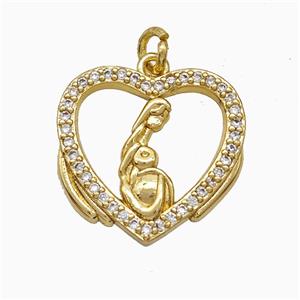 Copper Heart Pendant Pave Zirconia Mother Gold Plated, approx 17-18mm [FD19871]