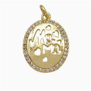 Copper Oval Heart Pendant Pave Zirconia Mama Gold Plated, approx 15-18mm [FD19874]