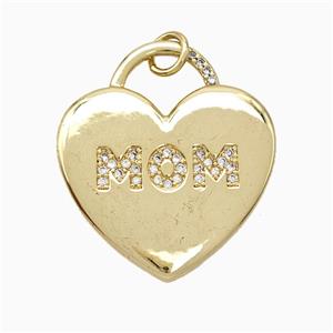 Copper Heart Pendant Pave Zirconia Mom Gold Plated, approx 23-25mm [FD19876]