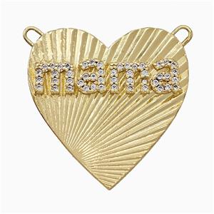 Copper Heart Pendant Pave Zirconia Mama 2loops Gold Plated, approx 27mm [FD19877]