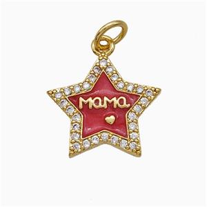 Copper Star Pendant Pave Zirconia Red Enamel Mama Gold Plated, approx 15mm [FD19878]