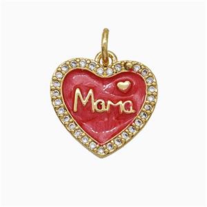 Copper Heart Pendant Pave Zirconia Red Enamel Mama Gold Plated, approx 14mm [FD19880]