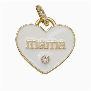 Copper Heart Pendant White Enamel Mama Gold Plated, approx 25mm, 8-10mm [FD19882]