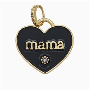 Copper Heart Pendant Black Enamel Mama Gold Plated, approx 25mm, 8-10mm [FD19883]