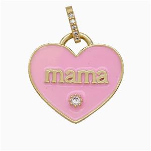 Copper Heart Pendant Pink Enamel Mama Gold Plated, approx 25mm, 8-10mm [FD19884]