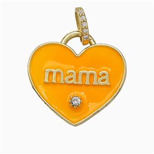 Copper Heart Pendant Orange Enamel Mama Gold Plated, approx 25mm, 8-10mm [FD19885]