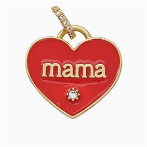 Copper Heart Pendant Red Enamel Mama Gold Plated, approx 25mm, 8-10mm [FD19888]