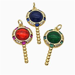 Copper Magicwand Pendant Pave Zirconia Resin Gold Plated Mixed, approx 15-30mm [FD19894]