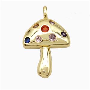 Copper Mushroom Pendant Pave Zirconia Gold Plated, approx 24-30mm [FD19895]