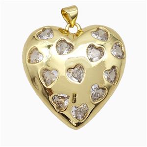 Copper Heart Pendant Pave Zirconia Gold Plated, approx 30mm [FD19897]