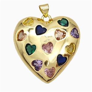 Copper Heart Pendant Pave Multicolor Zirconia Gold Plated, approx 30mm [FD19898]