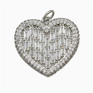 Copper Heart Pendant Pave Zirconia Platinum Plated, approx 23mm [FD19899]