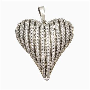Copper Heart Pendant Pave Zirconia Hollow Platinum Plated, approx 30-32mm [FD19903]
