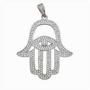Copper Hansahand Pendant Micropave Zirconia Eye Platinum Plated, approx 35-38mm [FD19905]