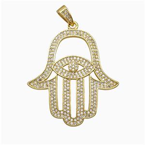 Copper Hansahand Pendant Micropave Zirconia Eye Gold Plated, approx 35-38mm [FD19906]