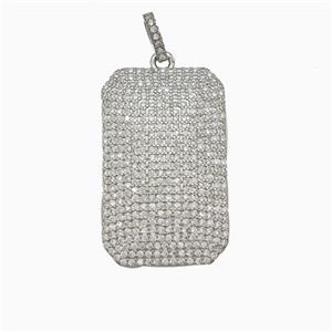 Copper Rectangle Pendant Micropave Zirconia Platinum Plated, approx 20-32mm [FD19907]