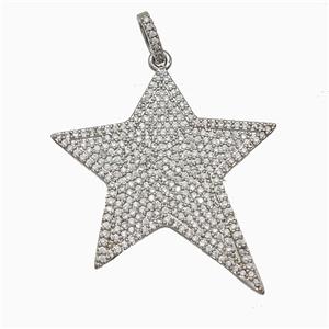 Copper Star Pendant Micropave Zirconia Platinum Plated, approx 36-40mm [FD19912]