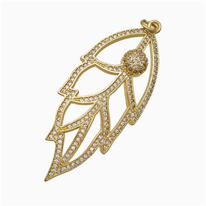 Copper Leaf Pendant Micropave Zirconia Gold Plated, approx 20-48mm [FD19917]