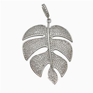 Copper Leaf Pendant Micropave Zirconia Platinum Plated, approx 30-38mm [FD19918]