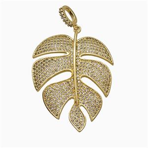 Copper Leaf Pendant Micropave Zirconia Gold Plated, approx 30-38mm [FD19919]