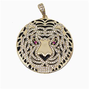 Copper Tiger Pendant Micropave Zirconia Black Enamel Gold Plated, approx 35mm [FD19920]